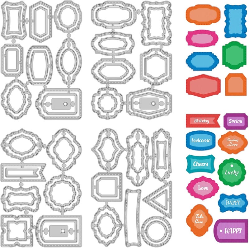 twinklemon 30 Styles Labels Die Cuts for Card Making Backgrounds Frame Metal Cutting Die for Scrapbooking Carbon Steel Embossing Template Tab Note Cutting Dies DIY Cards Album Crafts Supplies - Image 1